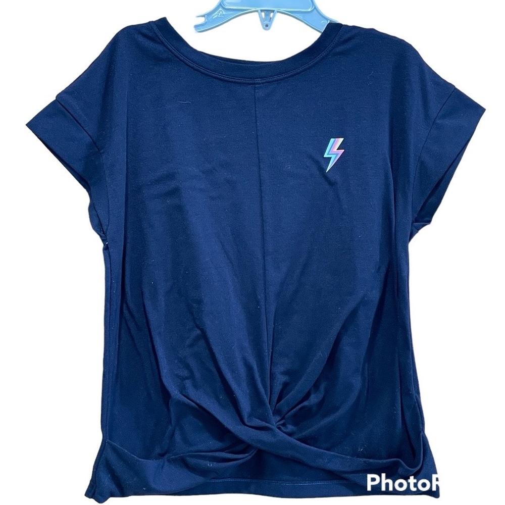Gap Fit Girls Short Sleeve Shirt Size Medium Dark Blue Twist Front